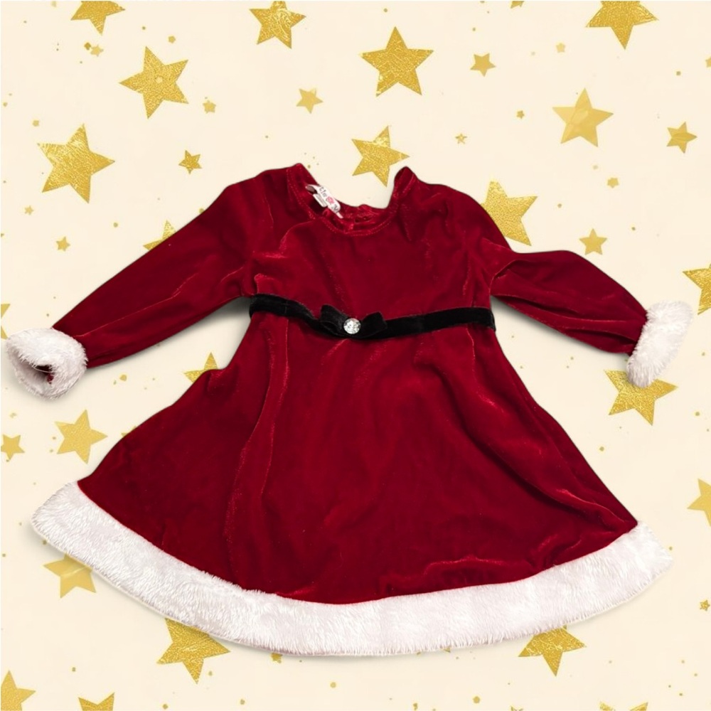 18m Red Holiday Velvet Dress with Faux Fur Trim